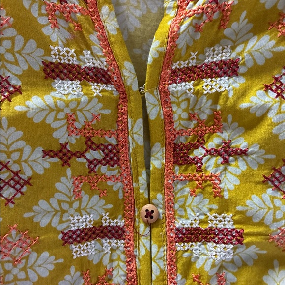 Limelight Mustard Floral Printed Tunic Kurti Embroidered Bohemian Size Medium - Picture 6 of 7